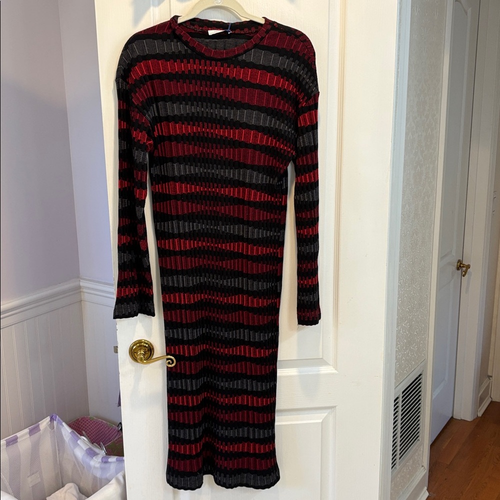 NWT Zara Striped Red and Black Long Sleeve Dress